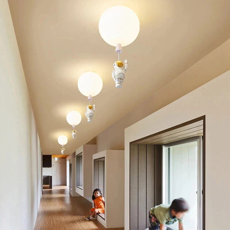 DecorBites™ LED Astronaut Glass Ball Pendant Light for Children's Room