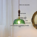 DecorBites™ Green Glass LED Pendant Lamp with Knob Switch, Copper Chandelier