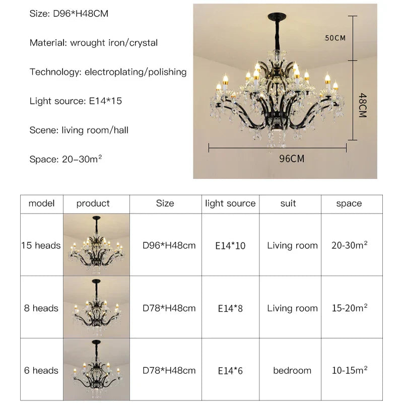 DecorBites™ Crystal Candle Chandelier Lighting: Farmhouse Dining Kitchen Pendant Lamp