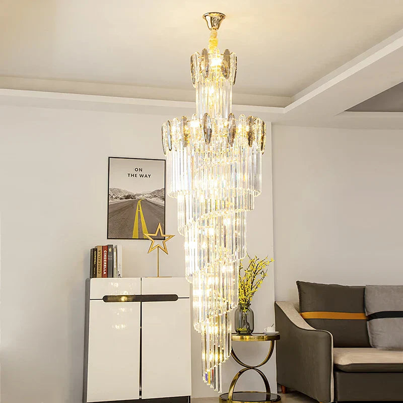 DecorBites™ Crystal Chandelier: Modern Minimalist Duplex Living Room Luxury Light
