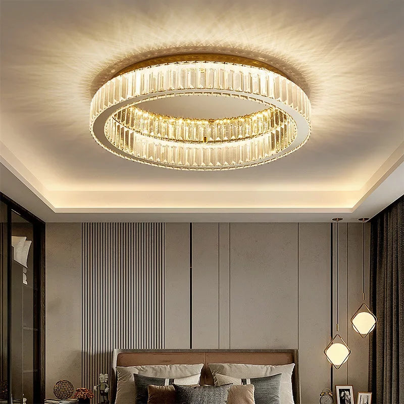 DecorBites™ Crystal Circle Chandelier: Modern Nordic LED Ceiling Lamp for Living Room, Bedroom, Study
