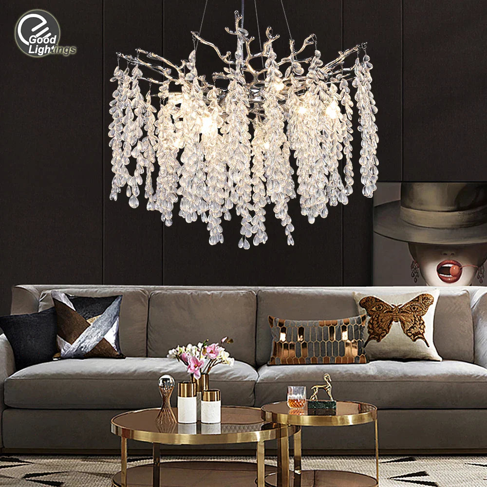 DecorBites™ Crystal Branch Chandelier: Elegant LED Ceiling Light for Living/Dining Room & Foyer