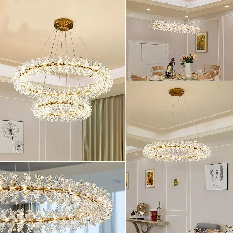 DecorBites™ Crystal Flower Chandelier: Modern Nordic Luxury LED Ceiling Lamp for Living Room
