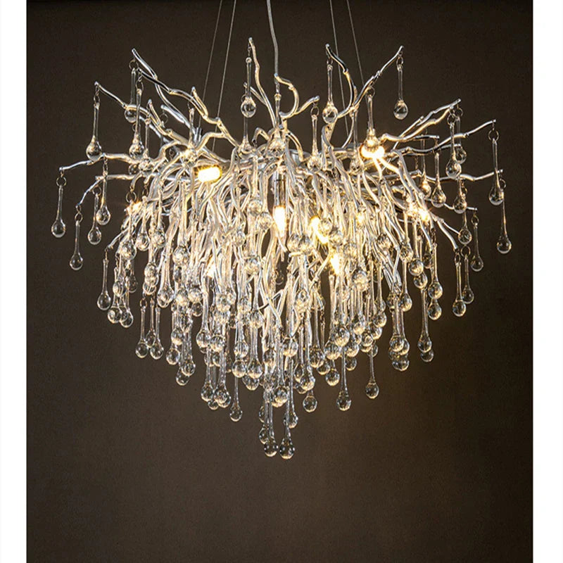 DecorBites™ Crystal Water Drop Branch Chandelier: Luxury LED Lighting for Hall, Living Room, or Bar