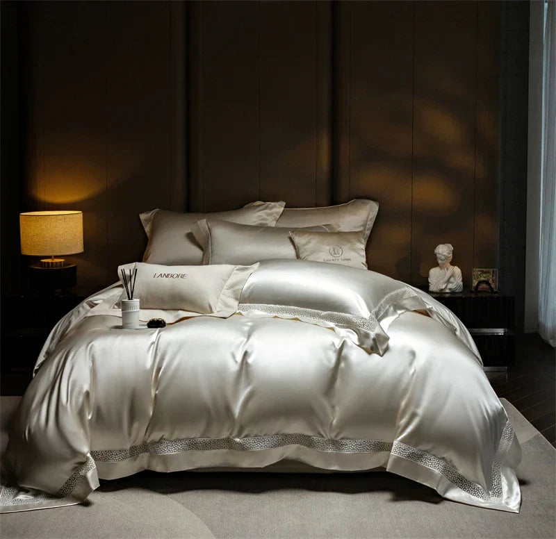 DecorBites™ French Hollow Luxury Bedding Set with Lyocell Cotton Duvet Cover, Sheet & Pillowcases