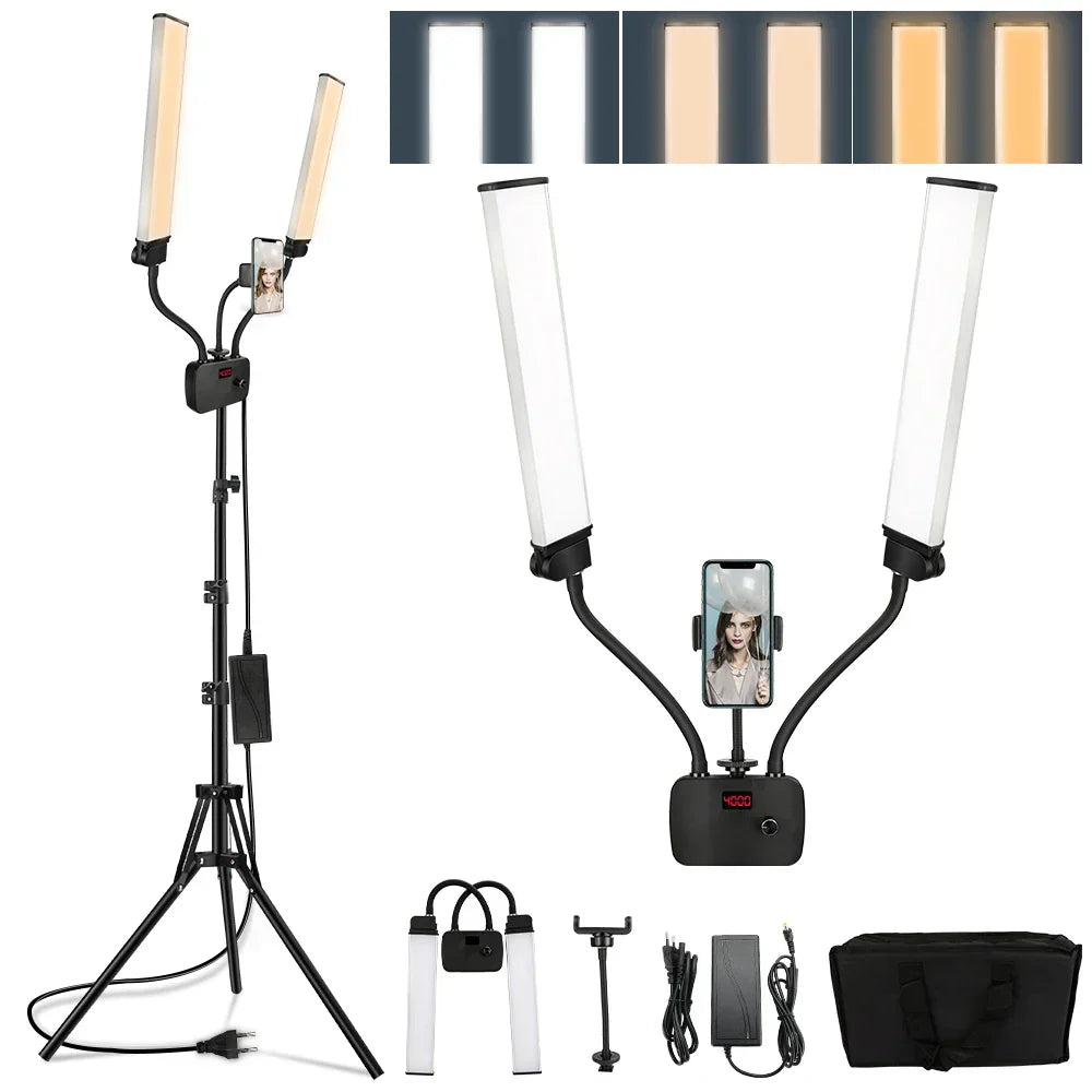 DecorBites™ Dualarm LED Beauty Light with Circular Light Strip on Tripod