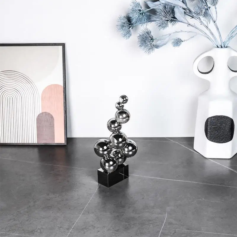 DecorBites™ Geometric Crystal Sculpture Silver Ball Home Decor Figurine