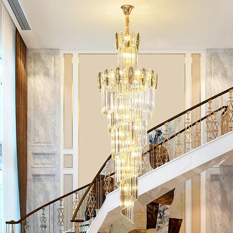 DecorBites™ Crystal Chandelier: Modern Minimalist Duplex Living Room Luxury Light