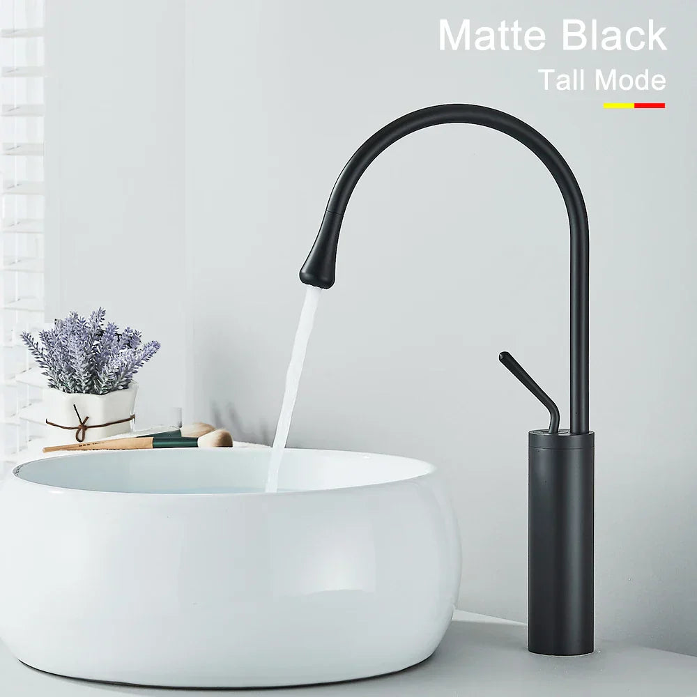 DecorBites™ Gold Tall Basin Faucet, 360 Swivel Waterfall Mixer for Bathroom Washbasin