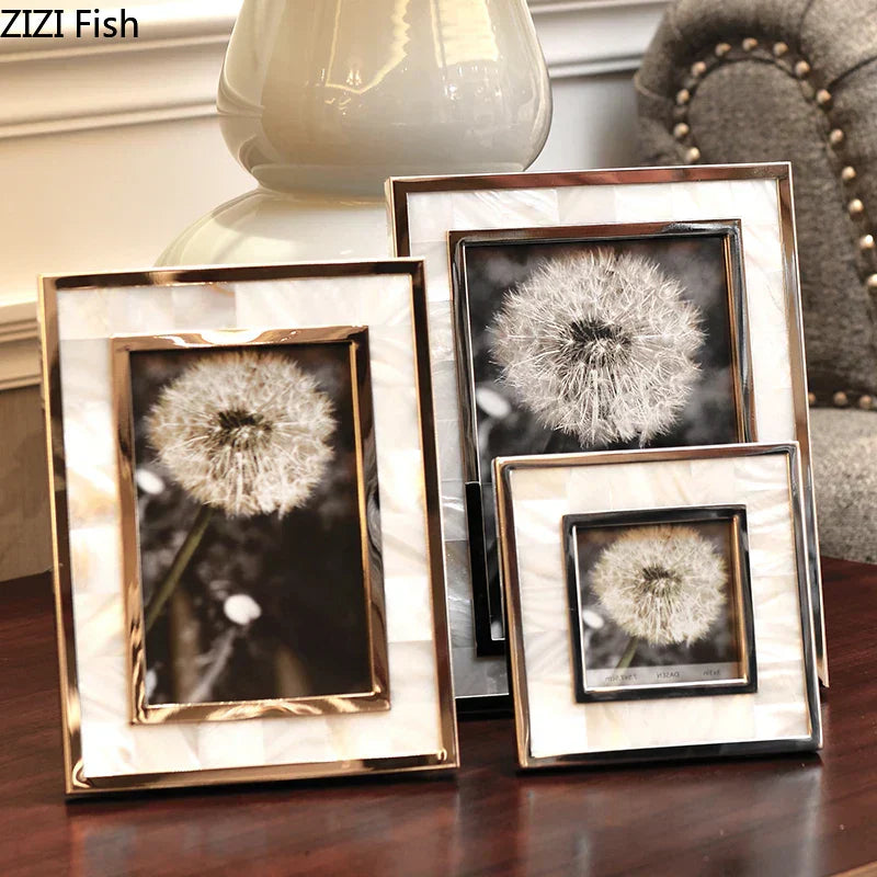 DecorBites™ Golden Shell Photo Frame for Family Portrait Nightstand Decoration