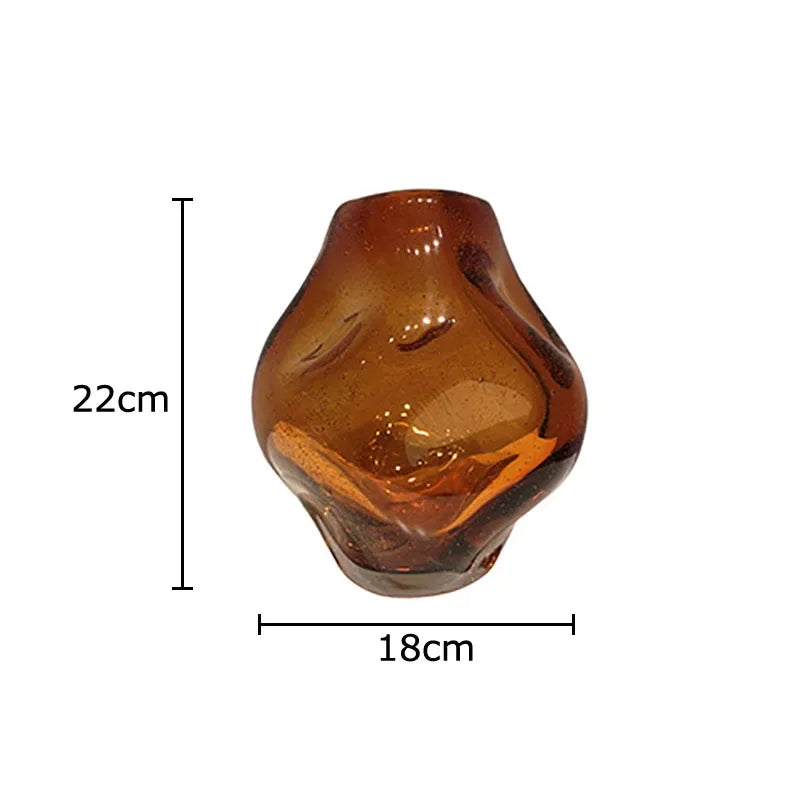 DecorBites™ Amber Glass Vase & Artificial Flower Desk Decoration for Room Aesthetic