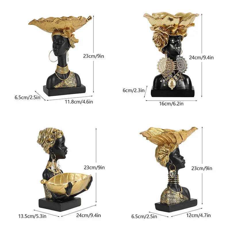 DecorBites™ Black African Woman Resin Storage Figurine - Exotic Interior Decor Statue