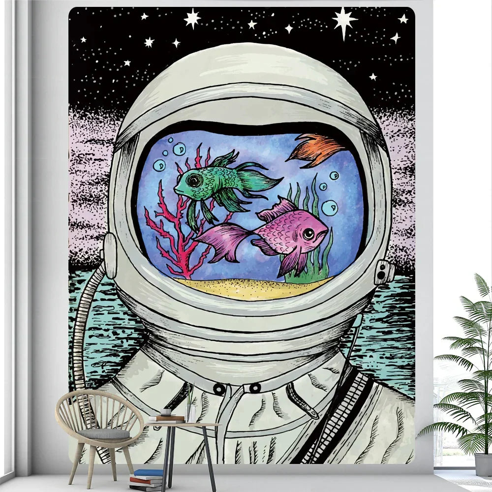 DecorBites™ Futuristic Astronaut Tapestry Wall Hanging - Boho Room Decor for Hip Beach Vibe