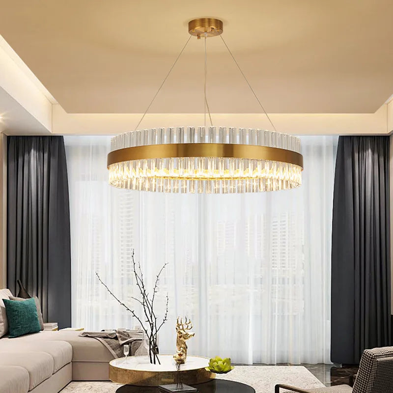 DecorBites™ Gold Crystal Chandelier: Modern LED Luxury Lighting for Dining Living Bedroom