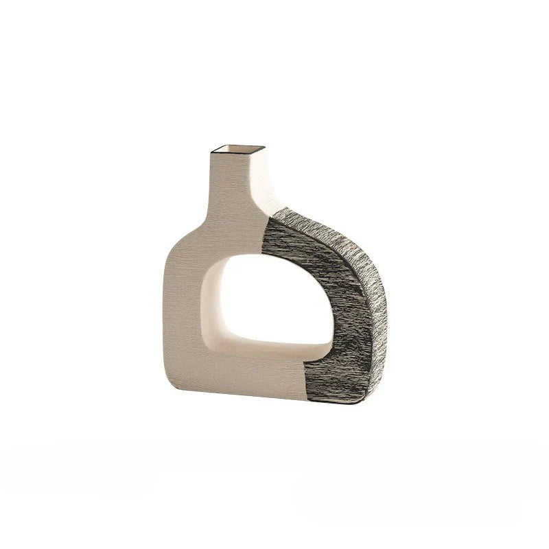 DecorBites™ Geometric Stripes Ceramic Flower Vase for Home Decoration and Flower Arrangements