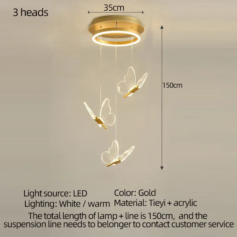 DecorBites™ LED Chandelier: Modern Butterfly Design, Acrylic, Exhibition Hall, Staircase, Bedroom Night Lamp Lighting Fixtures
