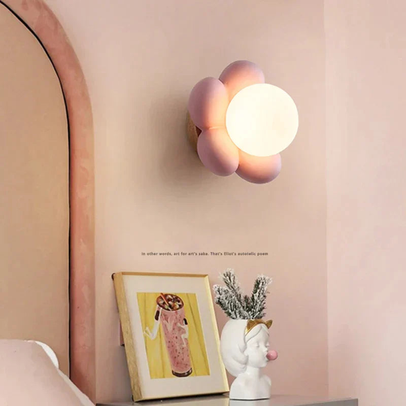 DecorBites™ Kids Flower Resin Wall Lamp LED G9 Bulb White Pink Creative Bedroom Decor