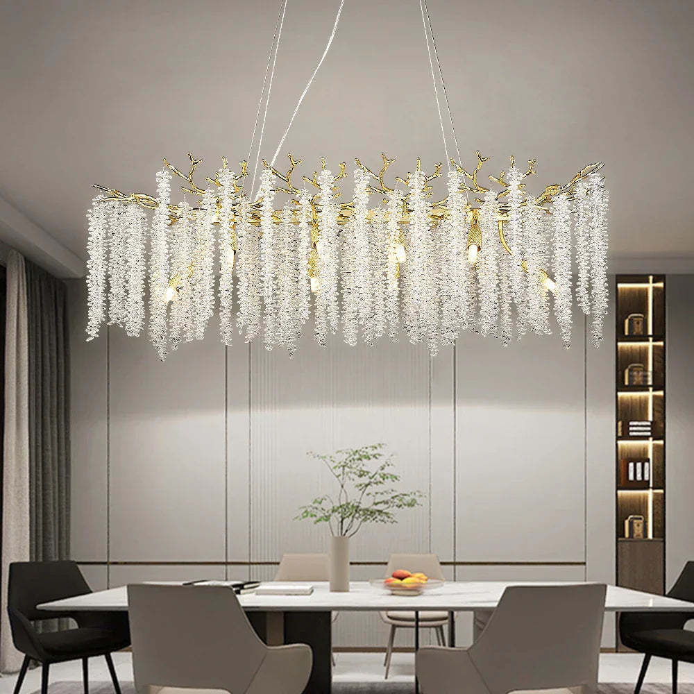 DecorBites™ Crystal Metal Chandelier: Elegant Luxury Hanging Lamp for Home Hotel Decor