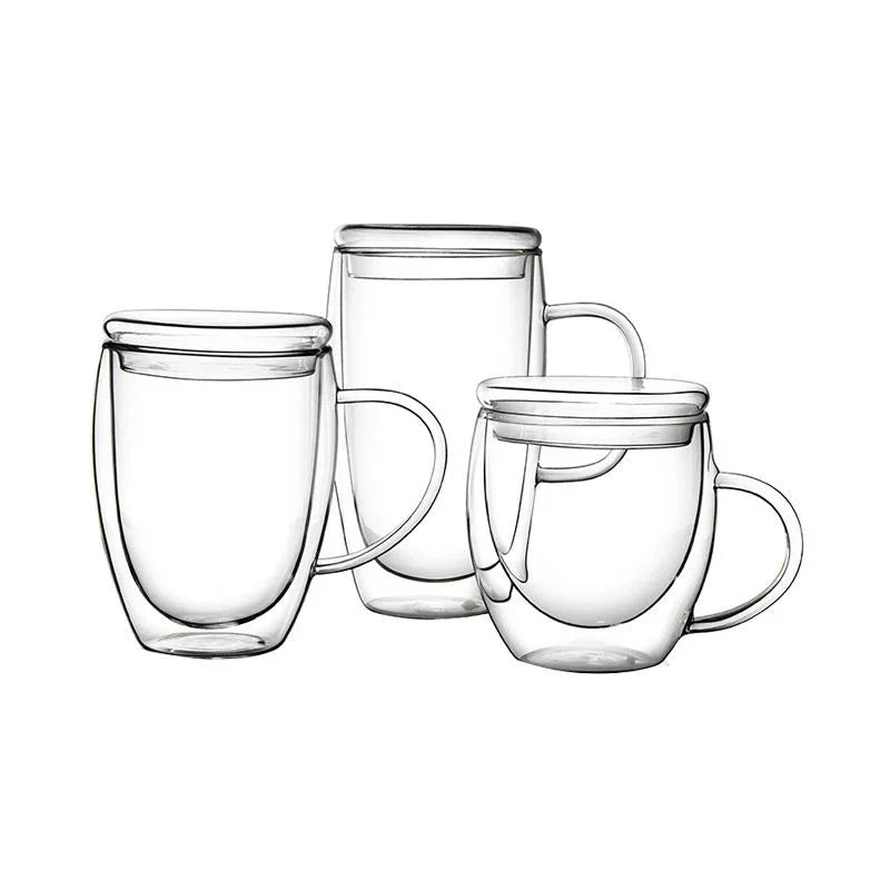 DecorBites™ Double Wall Beer Whiskey Wine Glass Tea Coffee Tumbler Cup With Lid