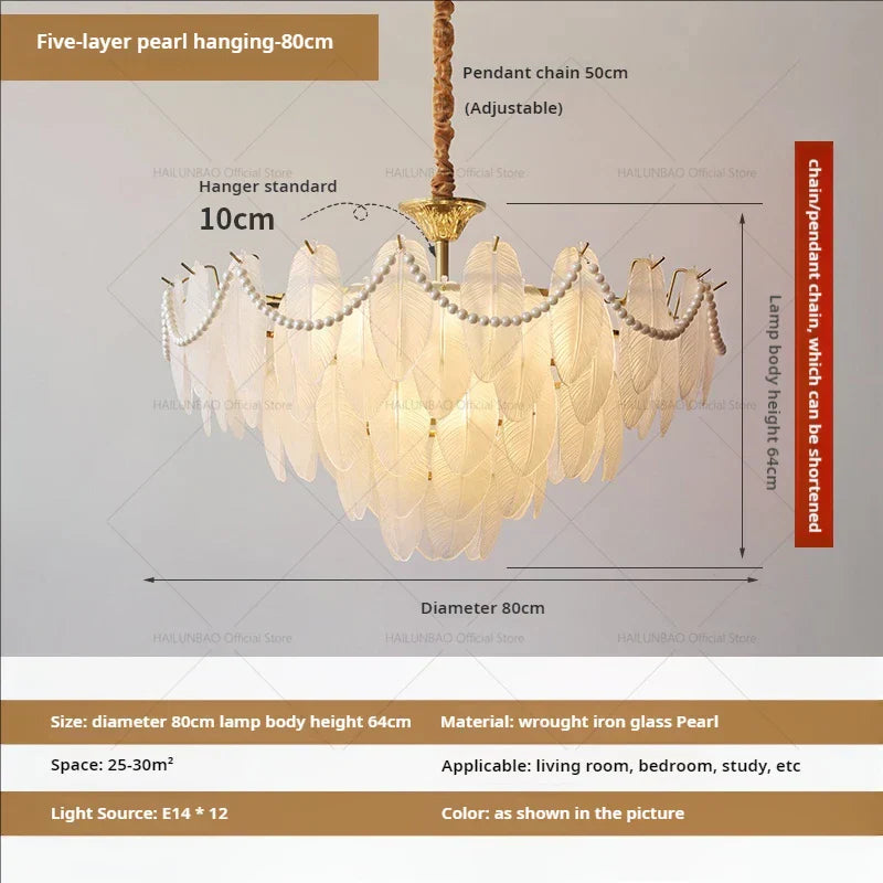 DecorBites™ Cream Wind Feather Pearl Crystal Chandelier for Luxury Living Room and Bedroom