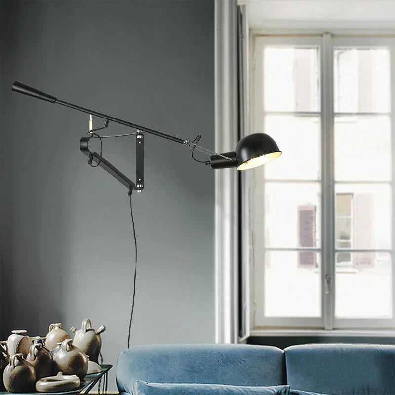 DecorBites™ Dimmable LED Wall Lamp, Rotating Long Pole, Swinging Black and White Industrial Design