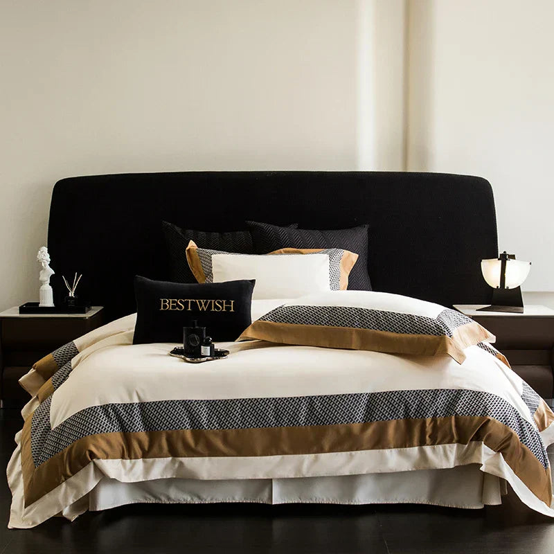 DecorBites™ Luxe Egyptian Cotton Bedding Set - Full Queen King Duvet Cover Flat Sheet Pillowcases