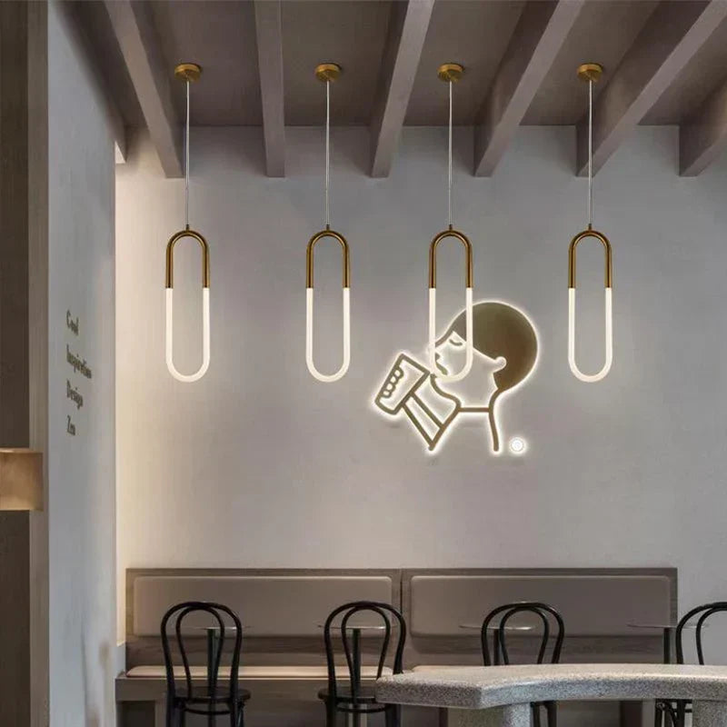 DecorBites™ Gold Ring Pendant Lights Warm White LED U Shape Hanging Lamp