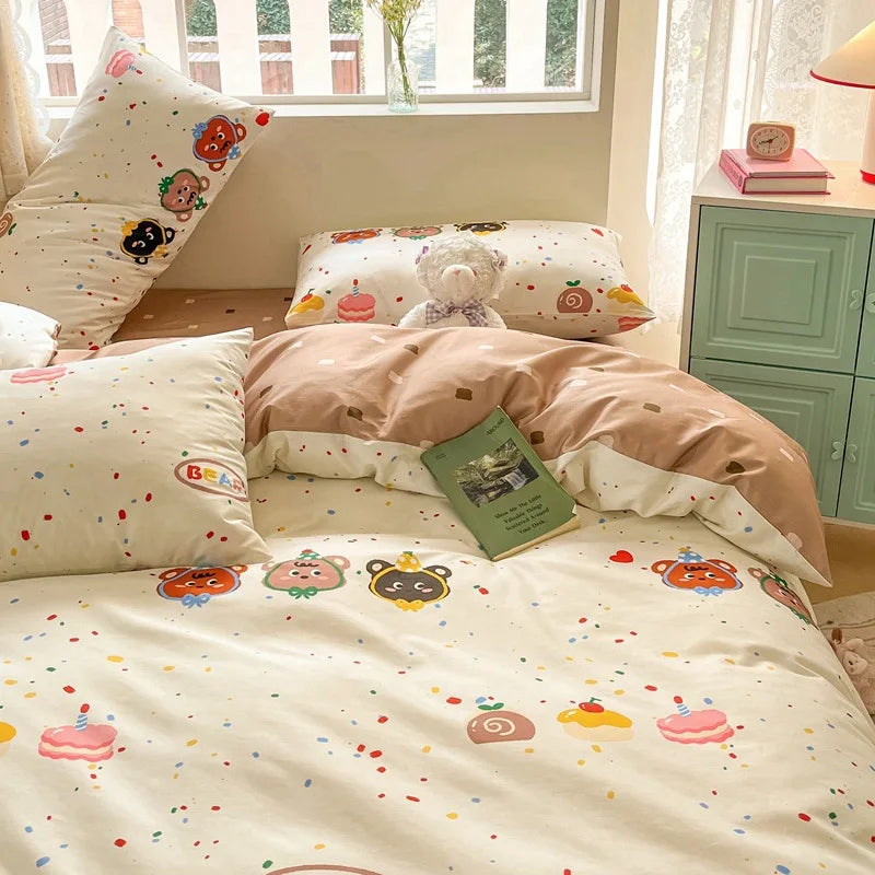 DecorBites™ Cotton Cartoon Printed Bed Set with Non-Fading Floral Patterns for Adults