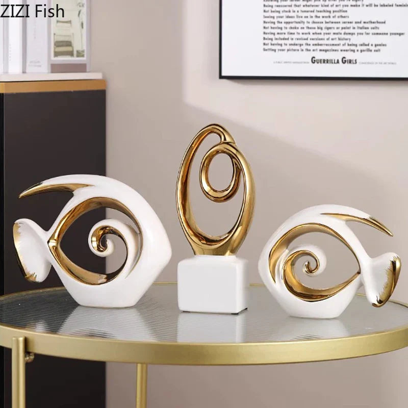 DecorBites™ Gold Chain Abstract Ceramic Statue Desk Decoration Ornaments Sculpture Aesthetics