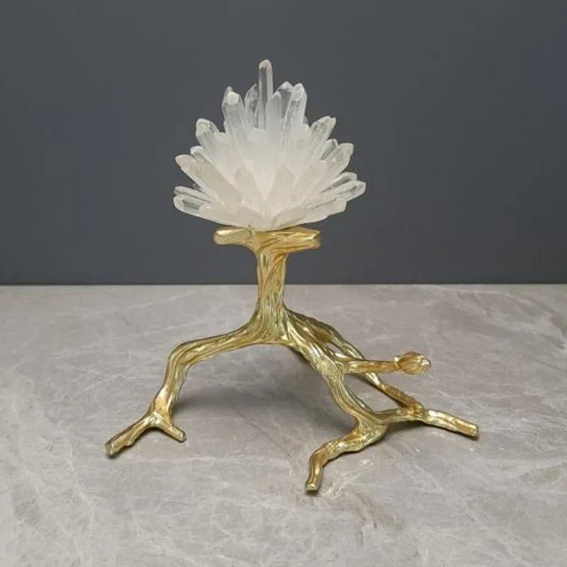 DecorBites™ Crystal Stone Golden Bird Metal Tree Sculpture Room Decoration