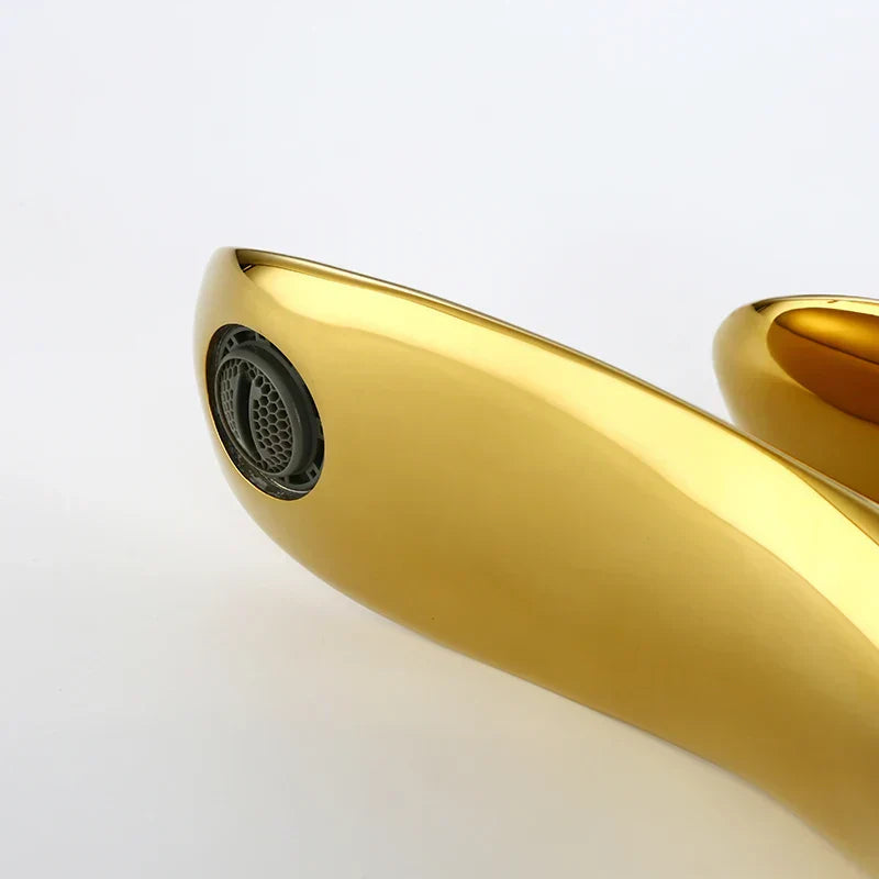 DecorBites™ Gold Basin Mixer Tap High Golden Waterfall Faucet for Washbasin and Toilet