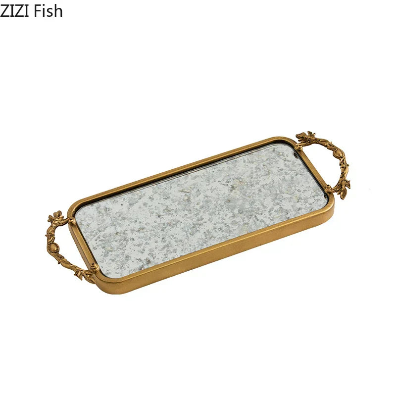 DecorBites™ Golden Glass Tray Branch Storage Cosmetics Organizer Jewelry Display Plate