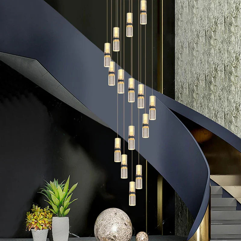 DecorBites™ Crystal Columnar Chandelier for Stairway, Bubble Design for Home, Restaurant, or Bar