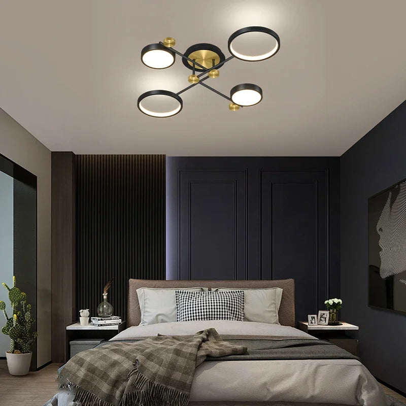 DecorBites™ Elegant Multi-Head Gold LED Ceiling Lamp for Living Room & Bedroom