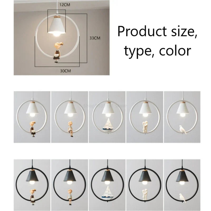 DecorBites™ Iron Ring Pendant Lights Children Bedroom Hanging Lamps LED Bird Fixtures