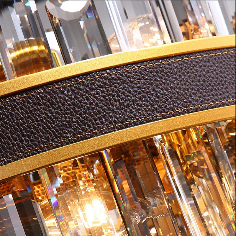 DecorBites™ Crystal Leather Chandelier | Modern LED Lustres for Living Room & Dining Room