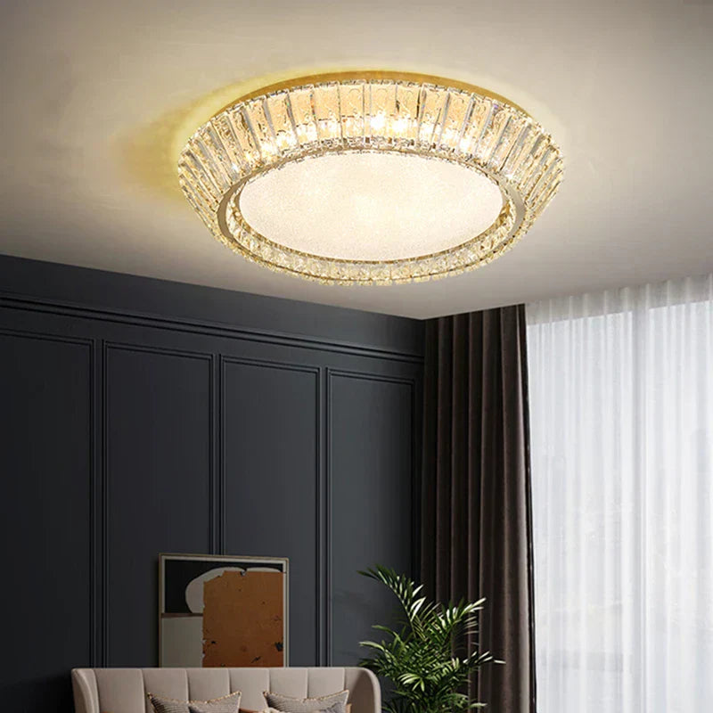 DecorBites™ Gold Crystal Ceiling Light: Nordic Modern Round Lighting Fixture for Bedroom and Restaurant