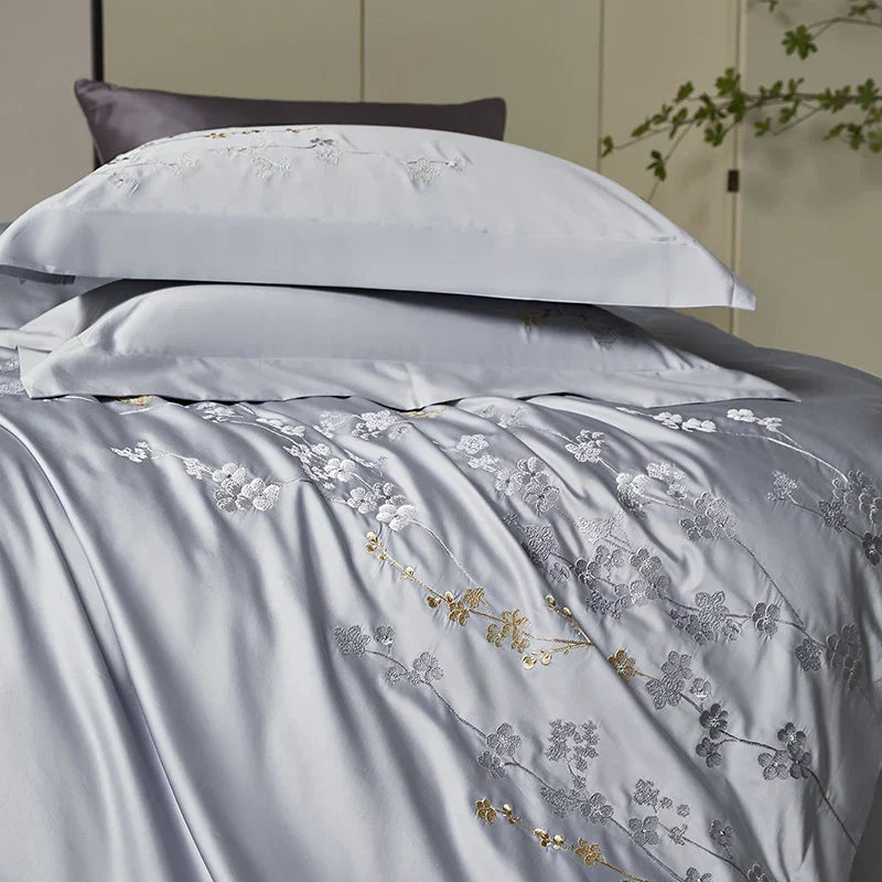 DecorBites™ Egyptian Cotton Flowers Embroidery Bedding Set 6-Piece Home Textiles