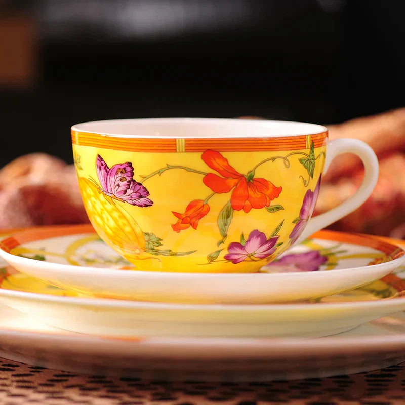 DecorBites™ Elegant Butterfly Kitchen Tableware Set: Coffee Cup, Saucer, Coffeepot, Creamer, Sugar Jar, Plates, Cake Plate