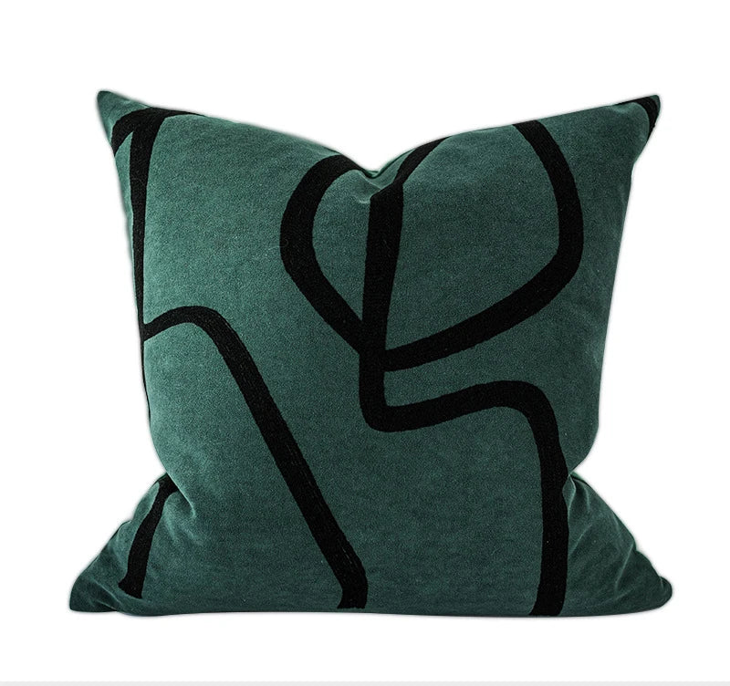 DecorBites™ Geometric Line Embroidered Suede Pillowcase for Sofa Bed Living Room