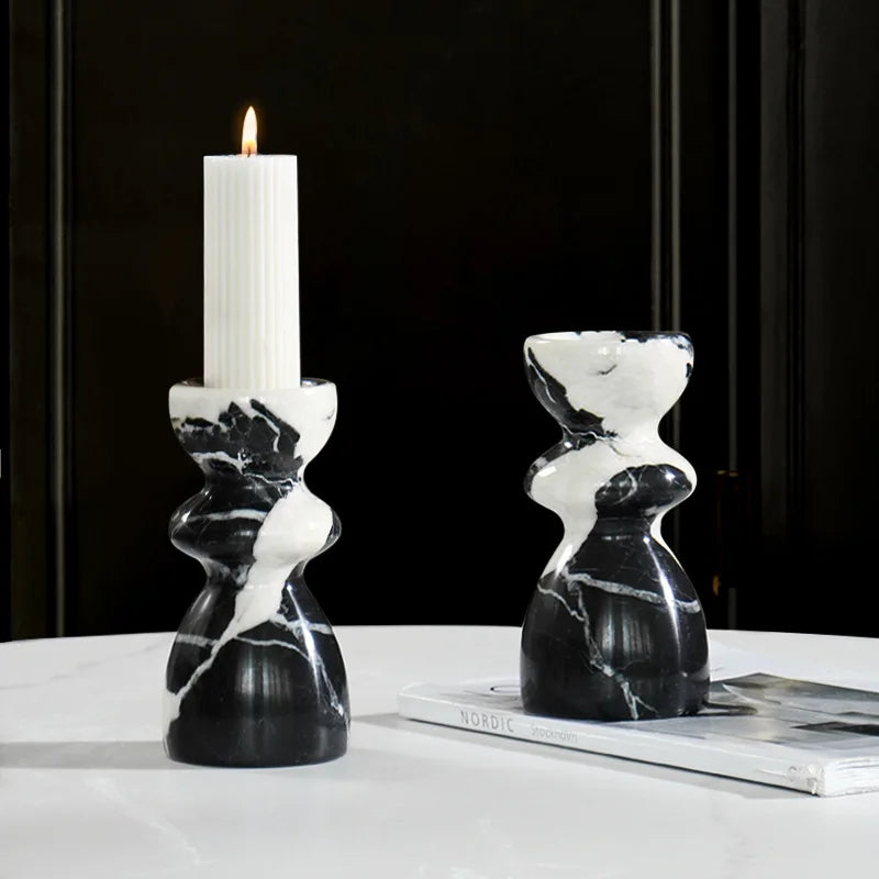 DecorBites™ Grand Antique Marble Candlestick Holder: Modern French Fireplace Dining Table Centerpiece