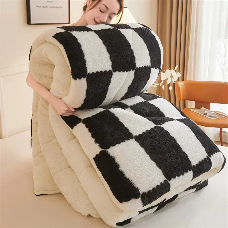DecorBites™ Cozy Checkerboard Winter Blanket - Super Thick & Soft Cashmere Duvet Comforter