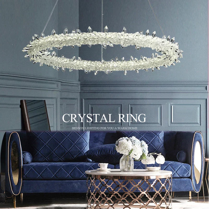 DecorBites™ Crystal Flower LED Chandelier Round Ring Pendant for Dining Living Room Lighting