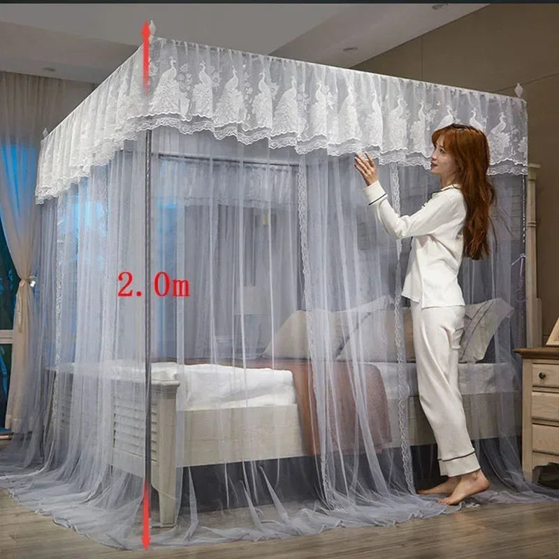 DecorBites™ Lace Palace Mosquito Net Tent for Queen/Double Bed with Stainless Steel Frame