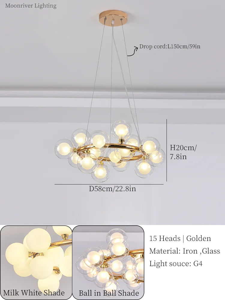 DecorBites™ Glass Ball LED Chandelier Modern Pendant Light for Home Decor