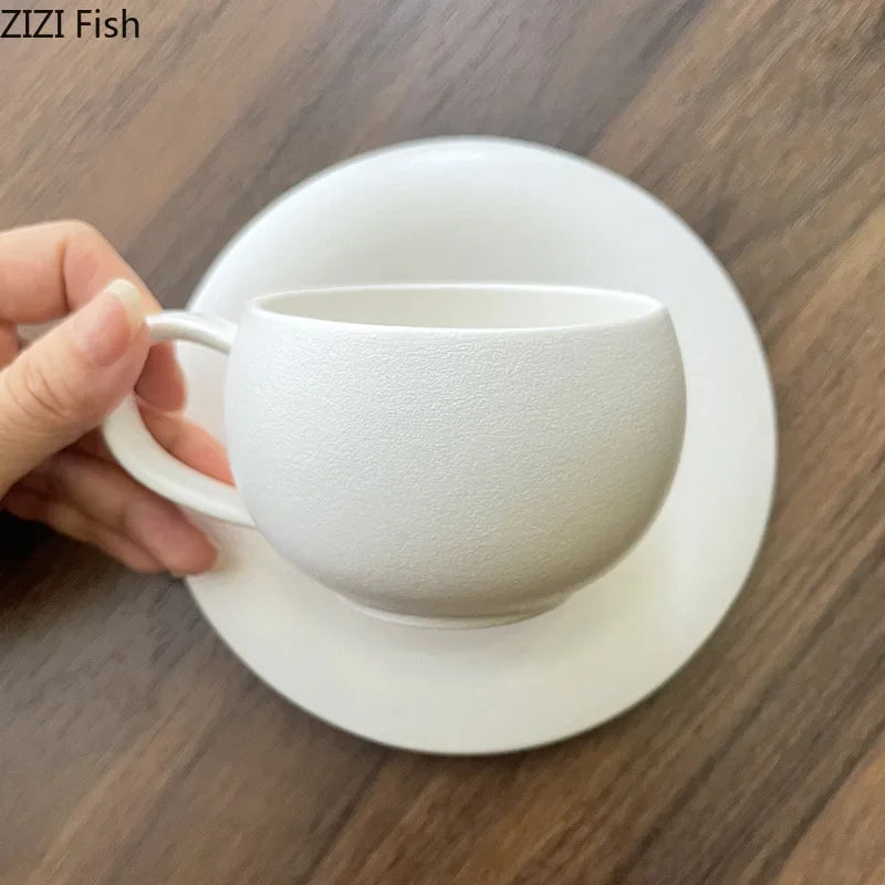 DecorBites™ Frosted 250ml Ceramic Cup & Saucer Set for Coffee, Tea, Juice