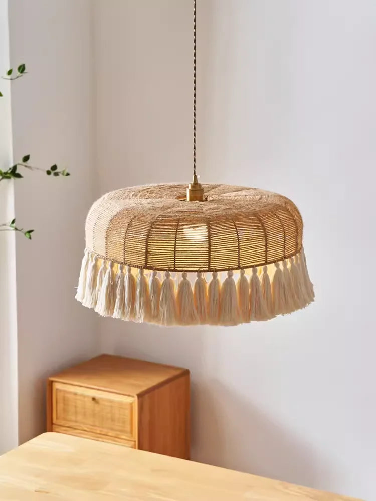 DecorBites™ Hemp Rope Ceiling Chandelier: Japanese-Inspired Twine Pendant Lights for Home Decor