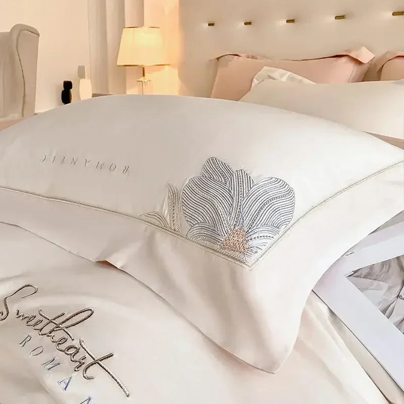 DecorBites™ Embroidered Cotton Bedding Set: Luxury Hepburn Style Duvet Cover 220x240, Skin Friendly