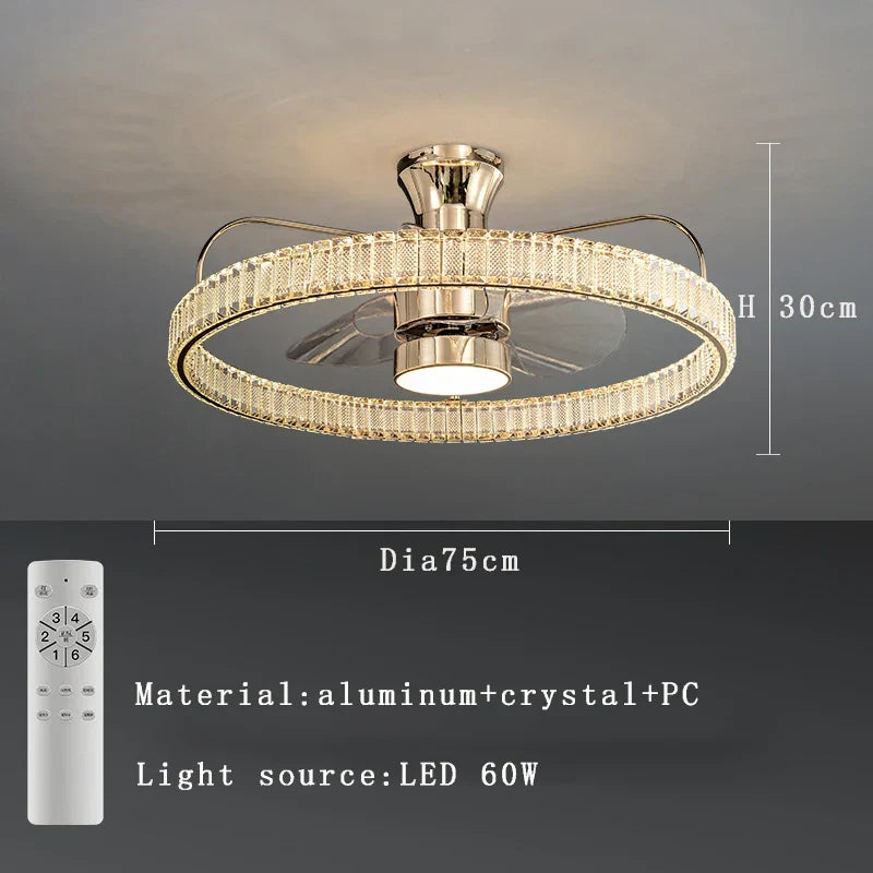 DecorBites™ Crystal LED Fan Light: 50W Remote Reversible Blade, Quiet, Timed, Invisible Design