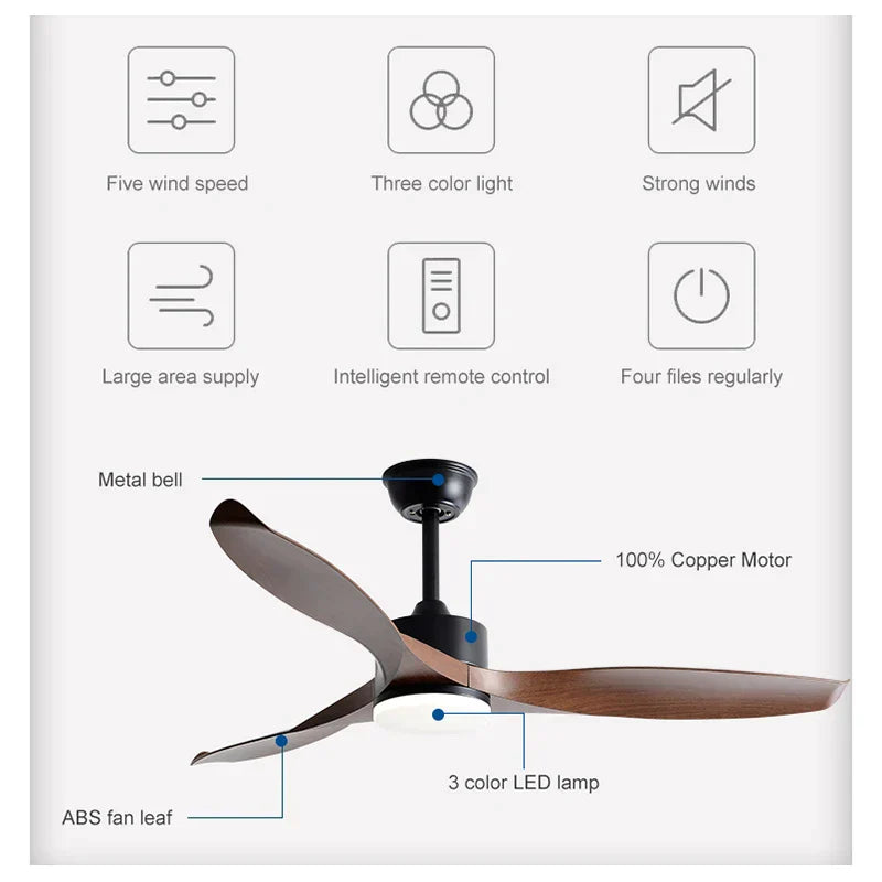 DecorBites™ 52" Pure Copper DC Ceiling Fan with Remote Control & LED Light